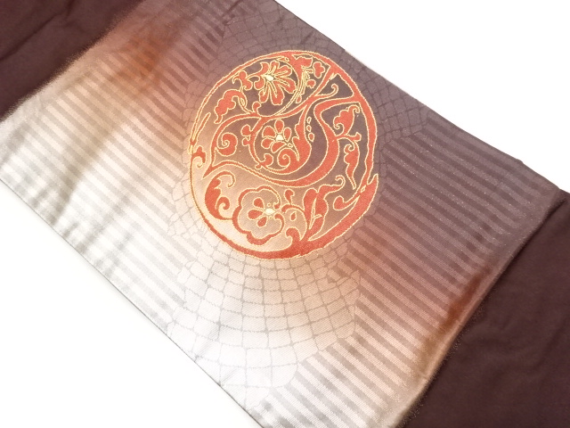 花唐草に縞模様織出し名古屋帯